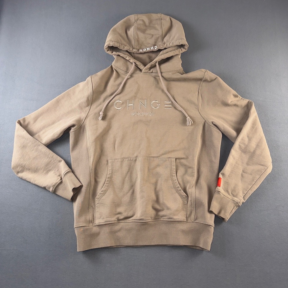 CHNGE Worldwide Organic Cotton Hoodie Tan Earth Tone Embroidered Logo Men Medium